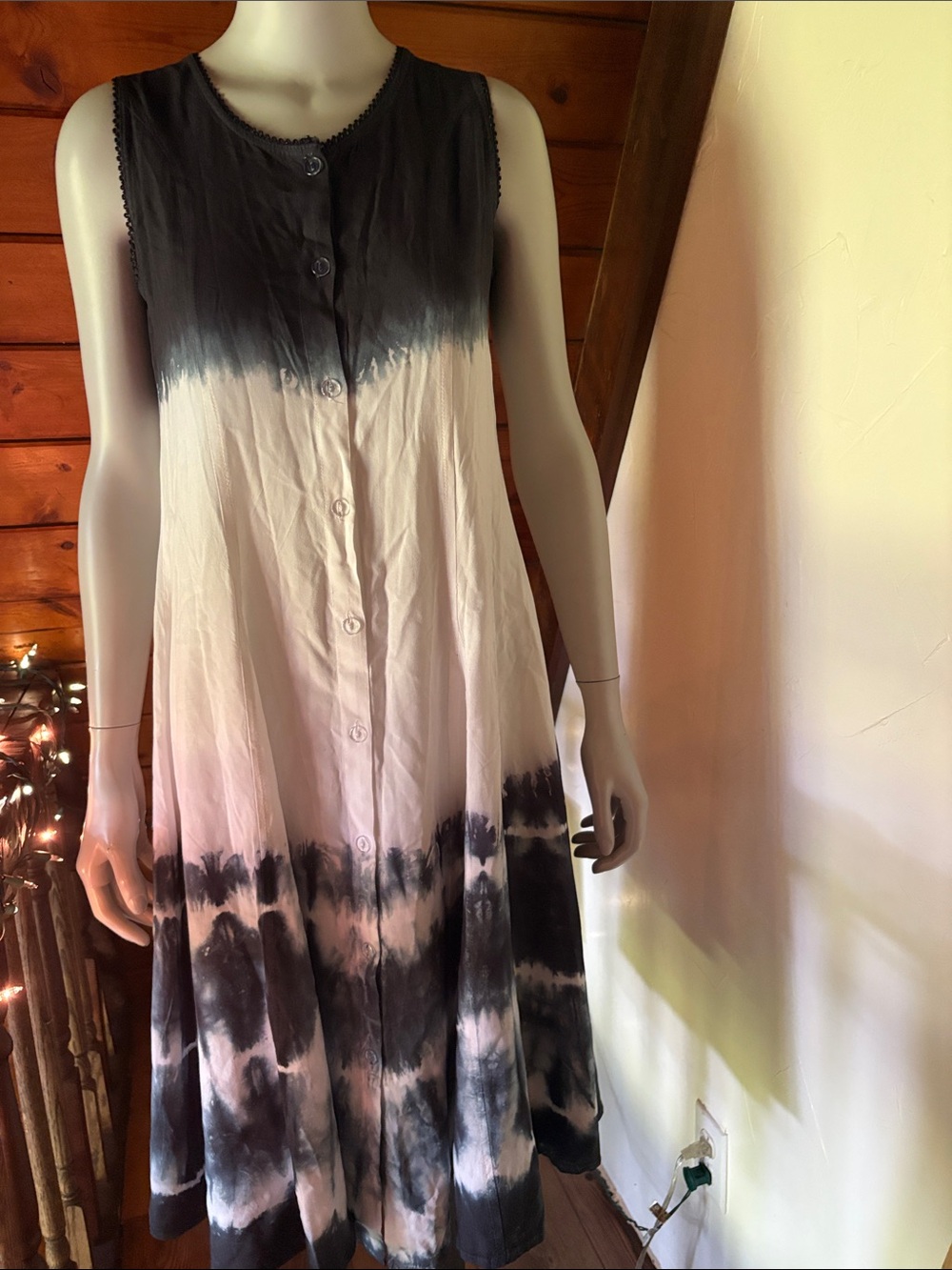 Cute Options Tie Dye Button Front Rayon Midi Dress Boho Cottagecore S